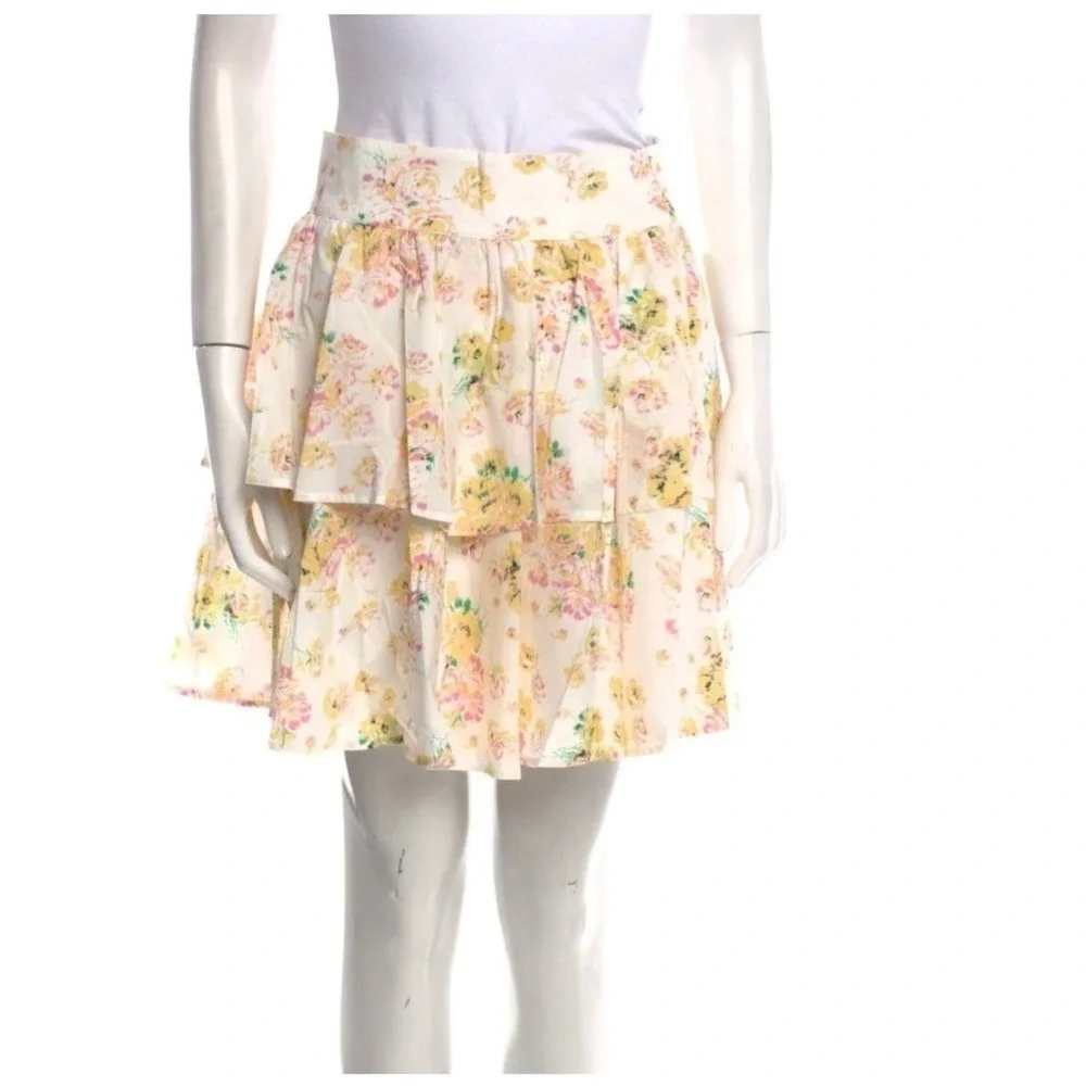 NWT Custommade Floral Tiered‎ Mini Skirt Sz Sm Ruffle Hem Cottage Fairy Coquette
